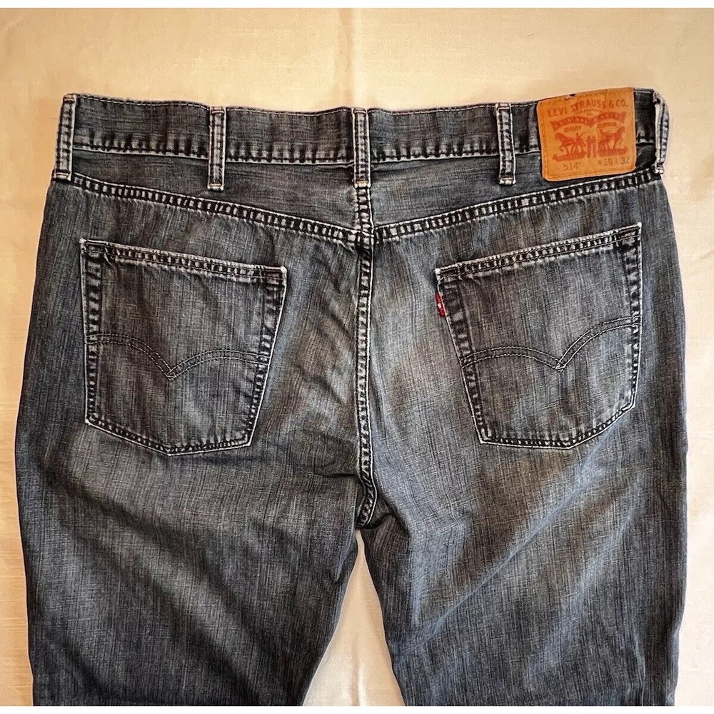 Levi's 514 Jeans Men's 38 x 32 Blue Classic Straight Denim Whiskering Red Tab - Picture 5 of 5
